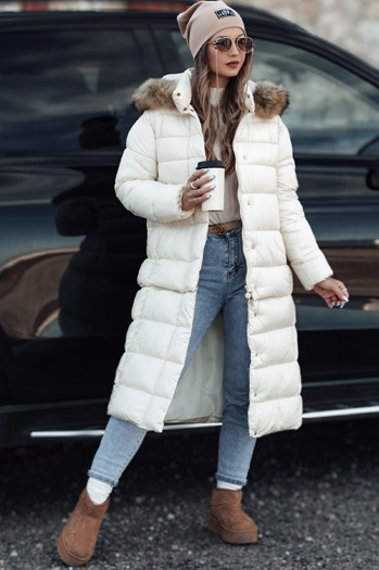 Ženska prešita zimska jakna s kapuco CROMBILA bela Dstreet TY4101