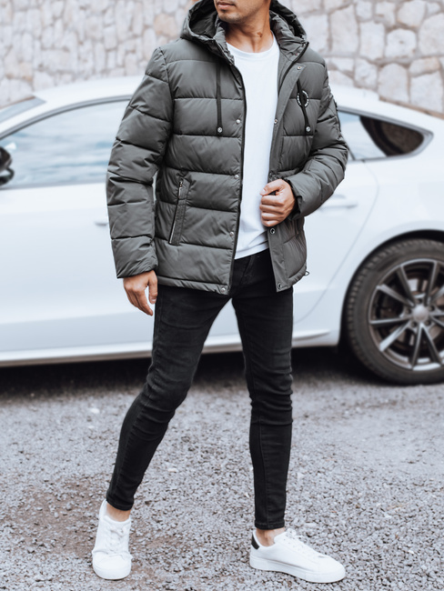 Moška prešita zimska jakna s kapuco v grafitni barvi Dstreet TX5053