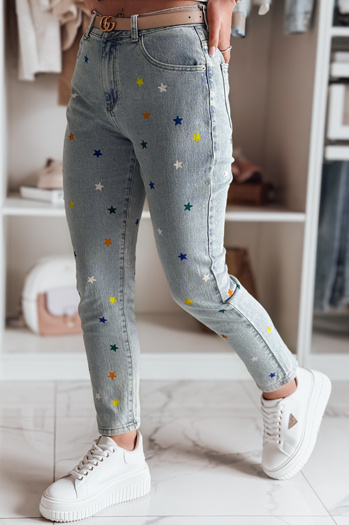 Ženske jeans hlače tankega kroja v barvi SHINYFIT stars blue Dstreet UY2452