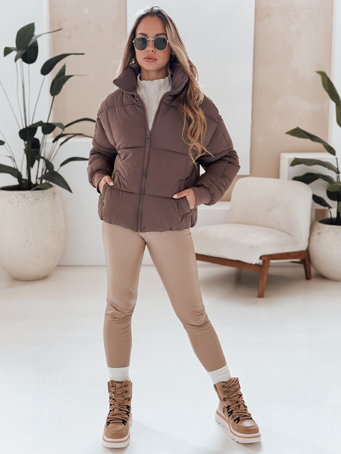 Ženska zimska kratka prešita jakna VIBEGIRL dark beige Dstreet TY4945