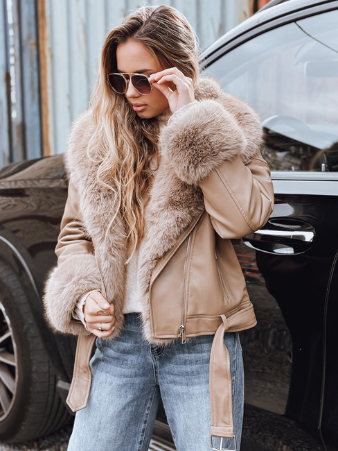 Ženska jakna ramones s krznom bež barve Dstreet TY5235