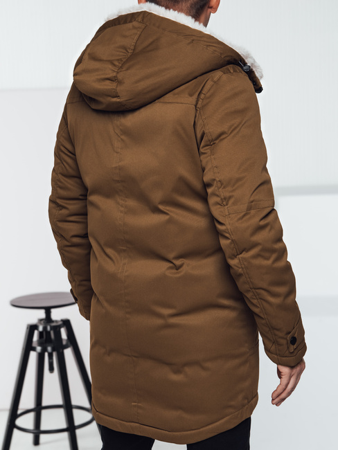 Moška zimska jakna parka s kapuco temno bež Dstreet TX4964