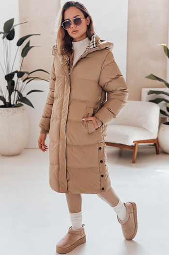 WINTERMISS ženska zimska dolga prešita jakna s kapuco temno bež Dstreet TY4966
