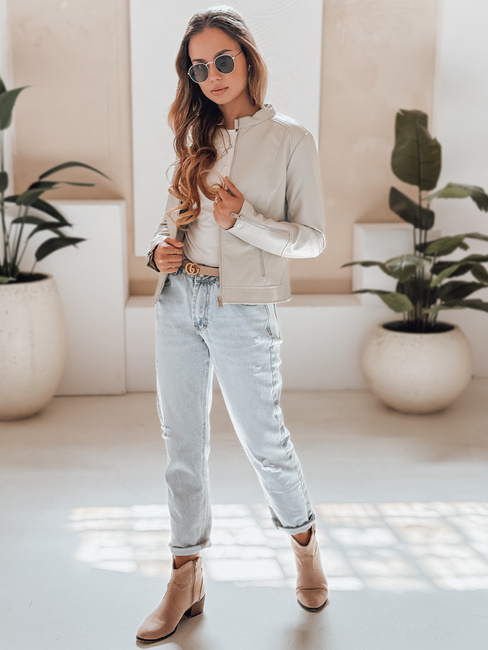 Ženska usnjena jakna LOVEBIKER siva Dstreet TY5214