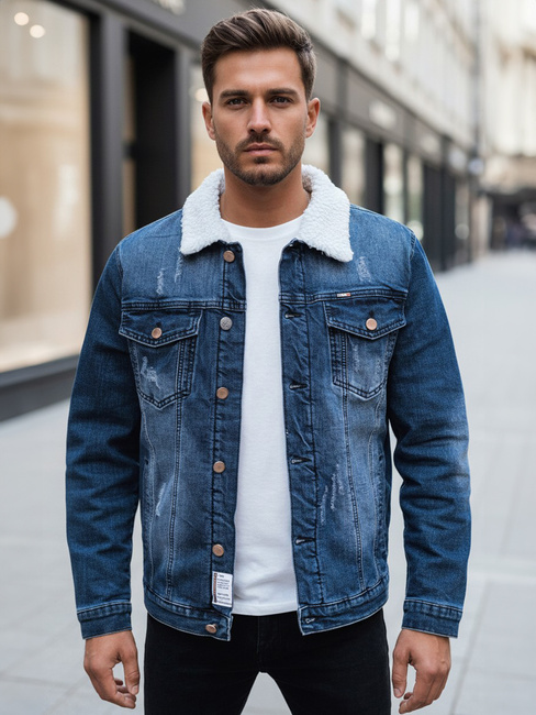 Ocieplana kurtka męska jeansowa ciemnoniebieska Dstreet TX4729z