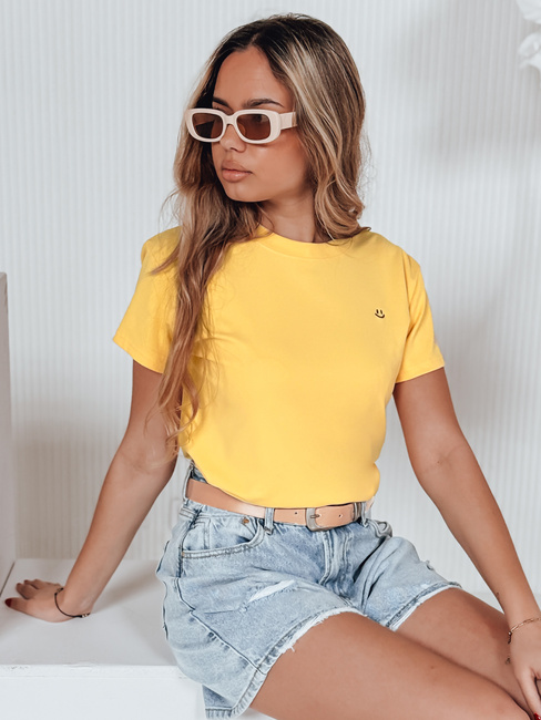 Ženska rebrasta majica SMILE FOR YOU rumena Dstreet RY2908