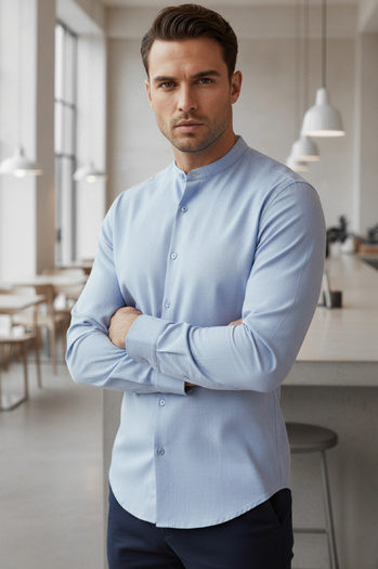 Moška srajca s pokončnim ovratnikom, modra Dstreet DX2616