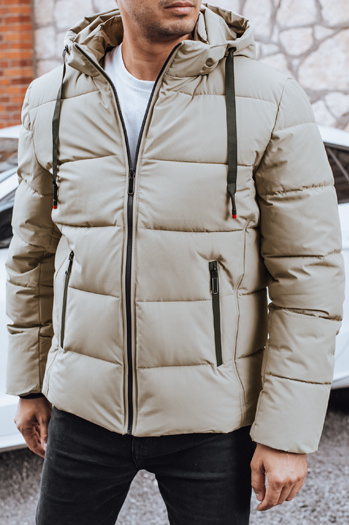 Moška prešita zimska jakna s kapuco svetlo bež Dstreet TX5063
