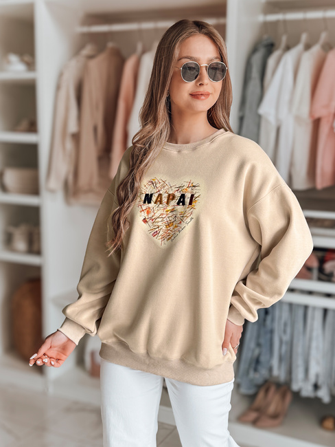 Ženska bluza prevelike velikosti s srcem SERDUCHOVA beige Dstreet BY1442