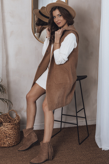 Ženski dolgi telovnik ARTEMI Barva kamela DSTREET TY3940