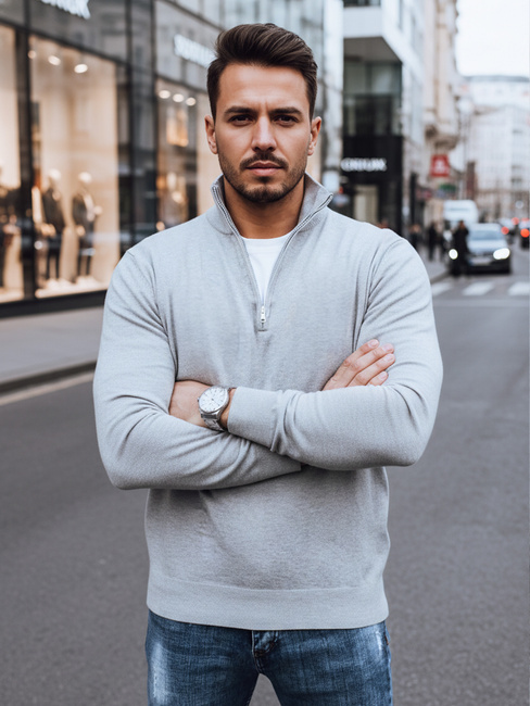 Moški gladek pulover s pokončnim ovratnikom svetlo sive barve Dstreet WX2348