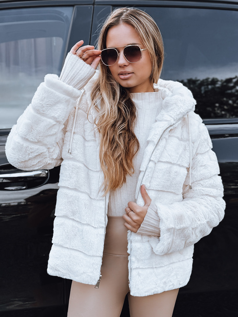 Ženska obojestranska krznena jakna s kapuco svetlo bež Dstreet TY5273