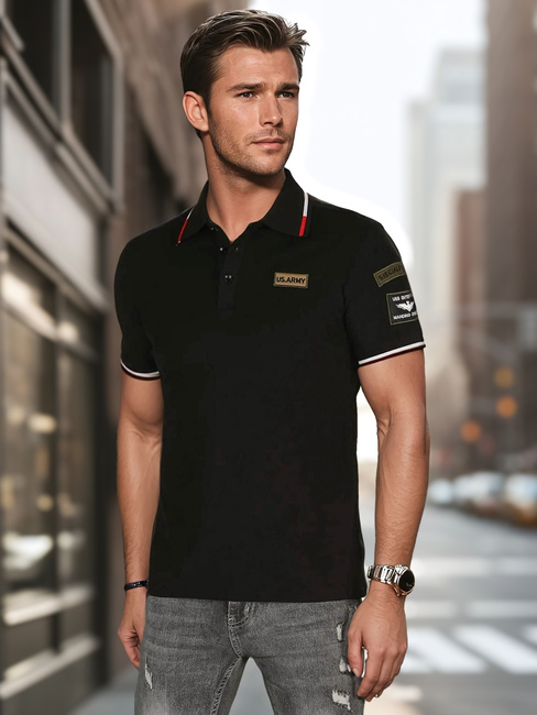 Moška polo majica z našitki črna Dstreet PX0632