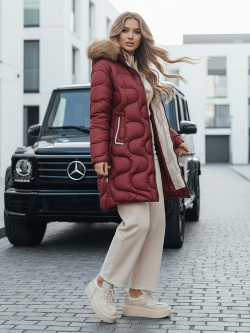 Ženska zimska jakna VIRELIA prešita s kapuco bordo barve Dstreet TY4935