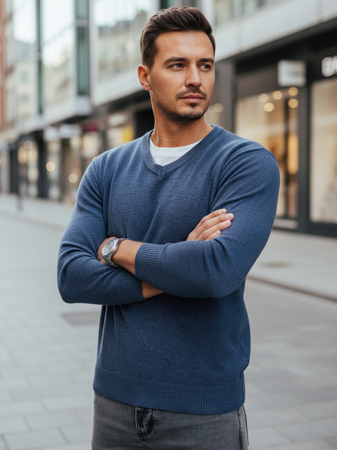 Moški modri pulover z v-izrezom Dstreet WX2317