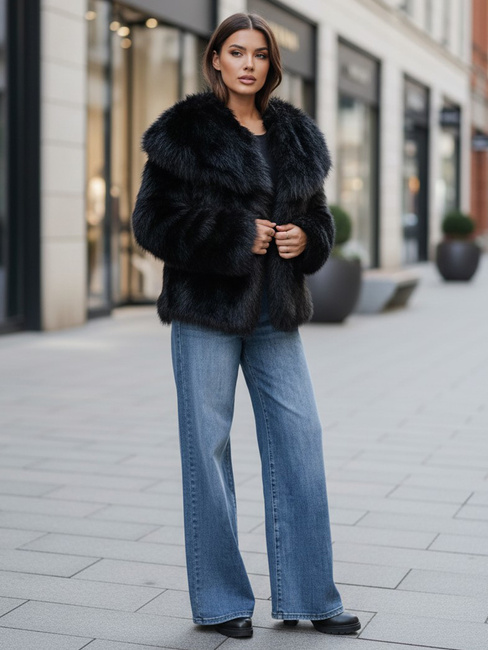 Ženski kratek črn krznen plašč ZARAFIA Dstreet TY5117z