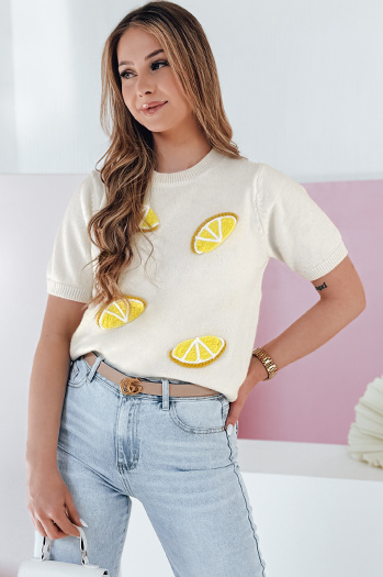 Ženski prevelik pulover z limonami Lemon ecru Dstreet MY2475