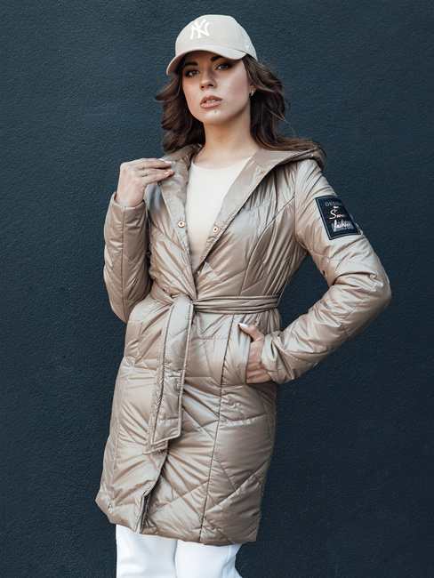 Płaszcz damski pikowany z kapturem PAUL kamelowy Dstreet TY4411