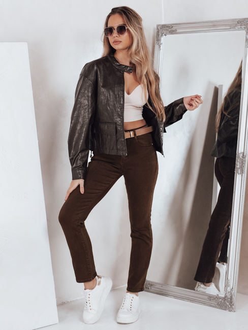 Ženske tanke zožene kavbojke rjave barve Dstreet UY2843