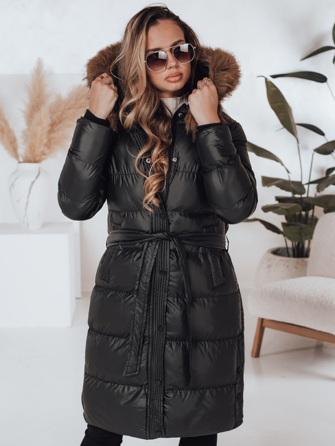 Ženska prešita zimska jakna s krznom STYLEBELLA black Dstreet TY5010