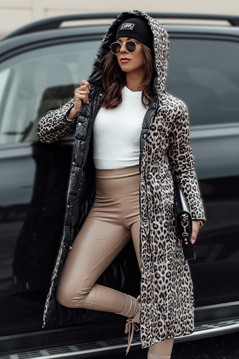 Ženske VELVETTI dolga prešita jakna s kapuco obojestranska črna Dstreet TY4654