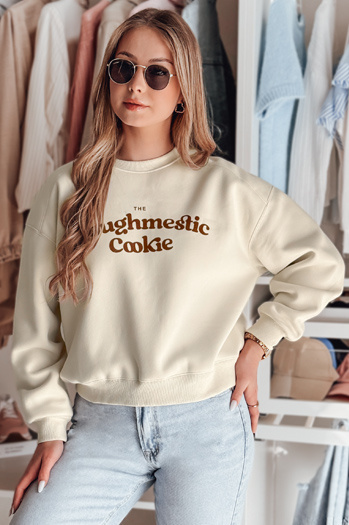 Ženska bluza prevelike velikosti s potiskom COOKIES svetlo bež Dstreet BY1446