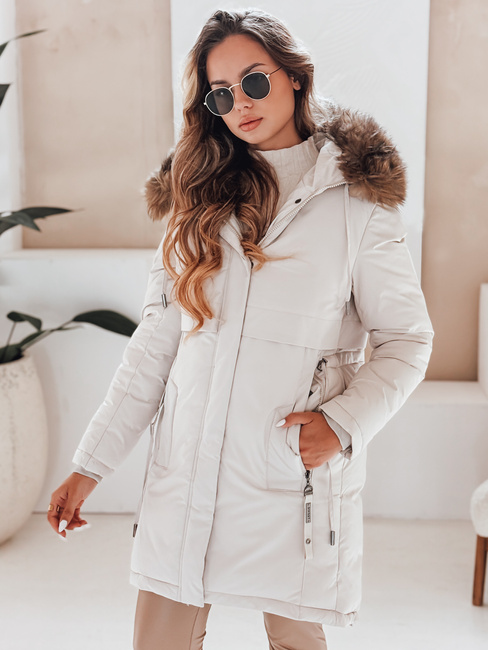 Ženska zimska jakna parka s kapuco svetlo bež Dstreet TY5083