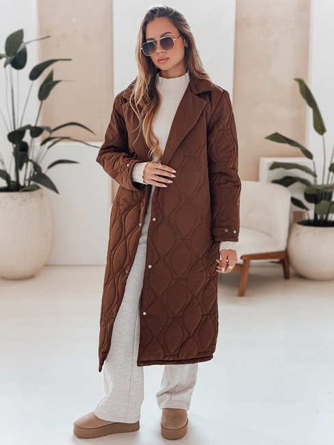 Ženski prešiti dolgi plašč TRENDIFY rjave barve Dstreet TY4939