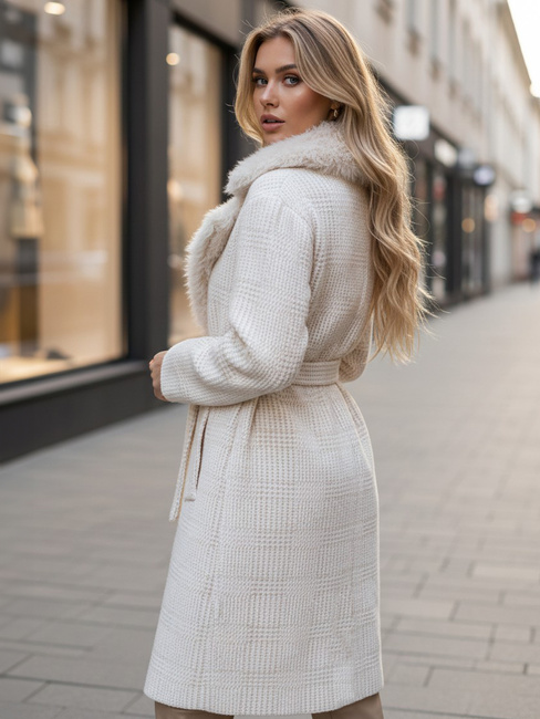 Ženski krznen plašč bež Dstreet TY5278z