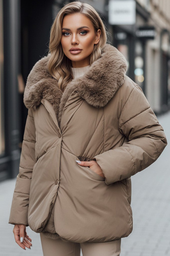 LUNAVI ženska prešita zimska bunda s krznom svetlo bež Dstreet TY4665z