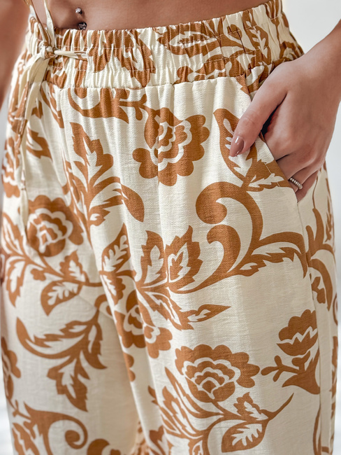 Ženske cvetlične hlače s širokimi hlačami LOVEGARDEN camel Dstreet UY2657