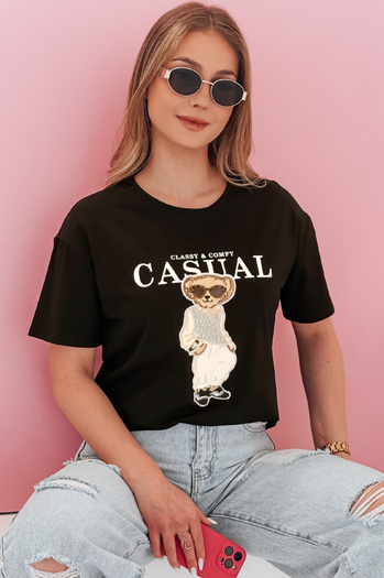 Ženska majica z medvedkom MISTREET črna Dstreet RY2873