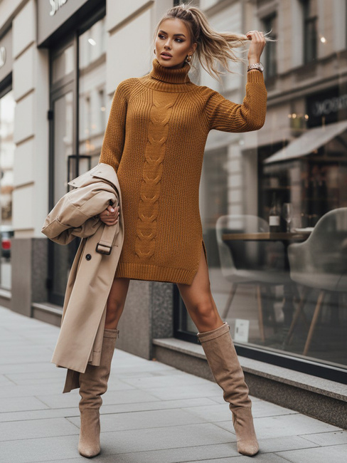 Ženski pulover z ovratnikom MERCIA Barva gorčična DSTREET MY1876