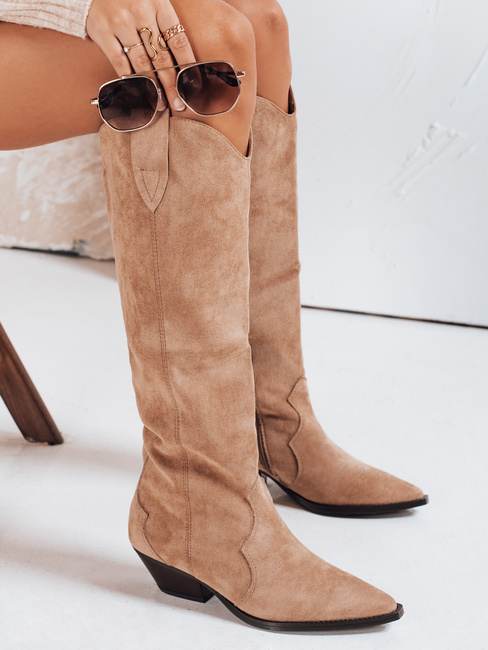 Ženski kavbojski škornji iz semiša, bež Dstreet ZY1203