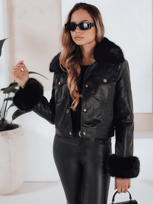 Ženska usnjena jakna ramones s krznom black Dstreet TY5207