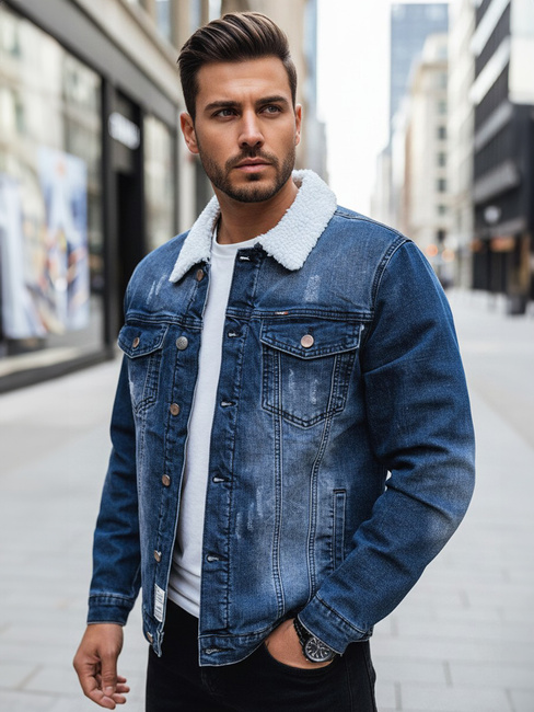 Ocieplana kurtka męska jeansowa niebieska Dstreet TX4727z