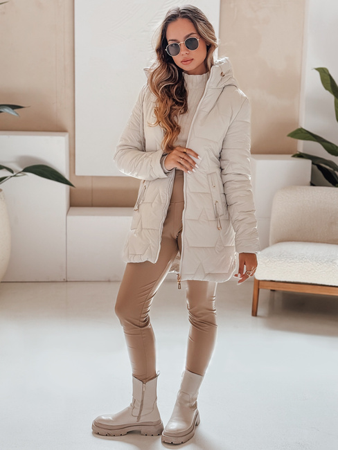 Ženska prešita zimska jakna s kapuco svetlo siva Dstreet TY5092