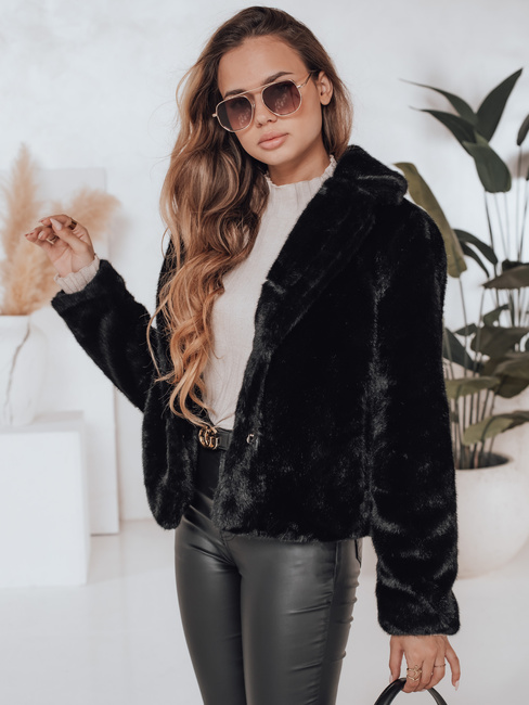 Ženski krznen plašč GLAMFLUFFY kratek črn Dstreet TY4985