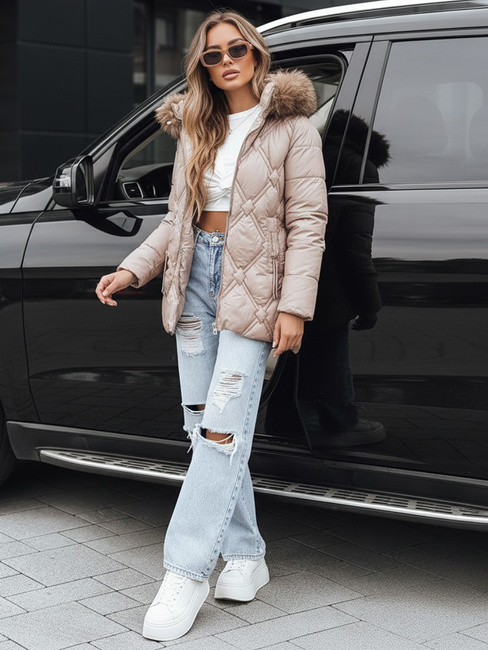 Ženska zimska jakna s krznom bež barve Dstreet TY5512