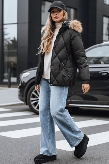 Ženska zimska prešita jakna s kapuco črna Dstreet TY5232