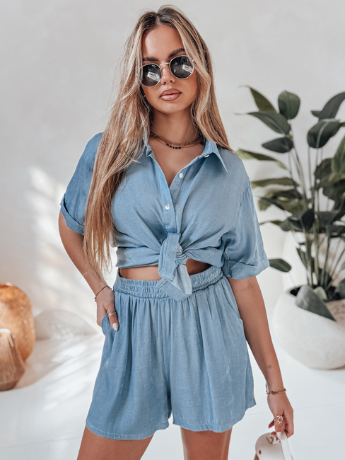 Ženski laneni komplet za čezmerno velikost LINEN LOVE svetlo modra Dstreet AY1139
