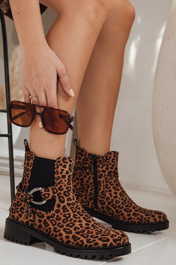 Ženski škornji iz semiša z leopardjim vzorcem Dstreet ZY1261