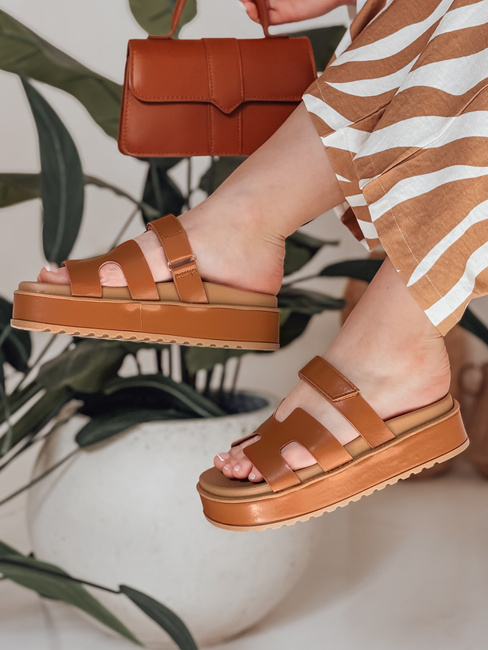 Ženske japonke na velcro PLATFOR camel Dstreet ZY0868