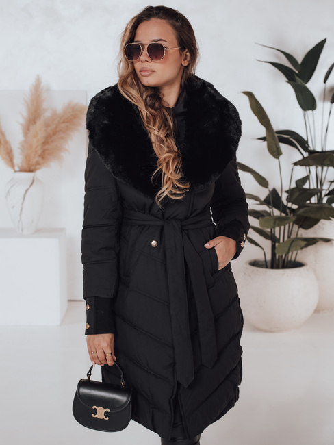 Ženska prešita zimska jakna z umetnim krznom črna Dstreet TY5076