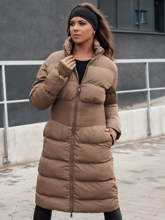 Ženska zimska dolga prešita jakna FABWARM beige Dstreet TY4621