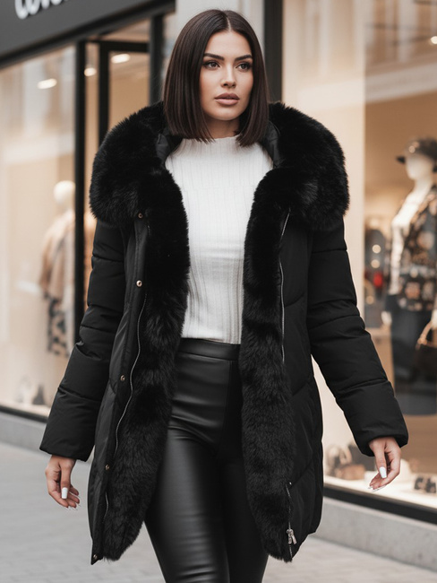 Ženska zimska jakna MORISIO dolga prešita s kapuco črna Dstreet TY4702z