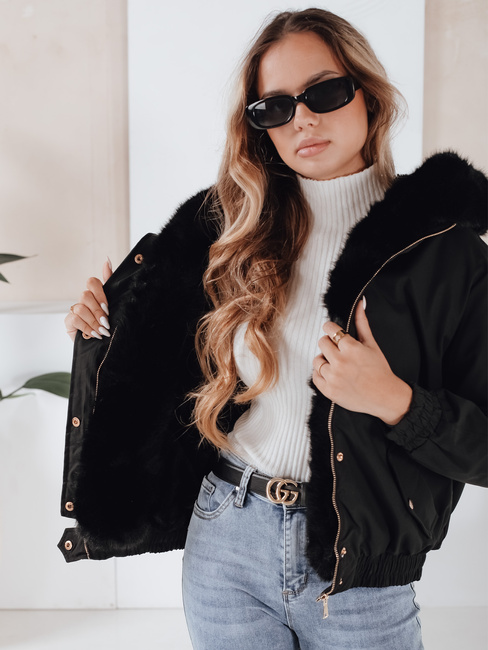 Ženska zimska jakna VESSADA kratka s krznom črna Dstreet TY5059