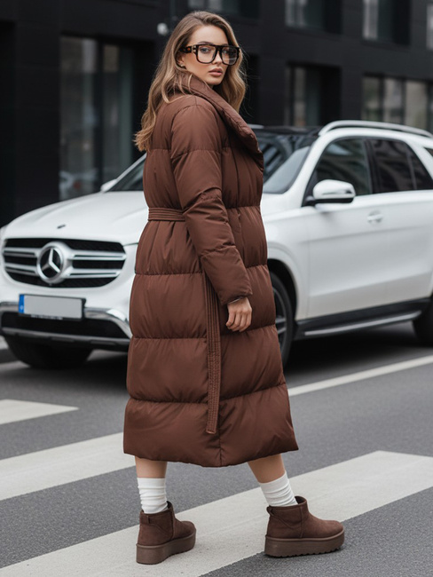 Ženski dolgi prešiti plašč FAVI rjave barve Dstreet TY4962