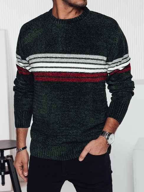 Moški črtast zelen pulover Dstreet WX2280