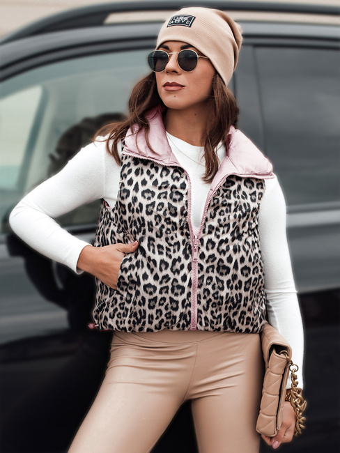 Ženski prehodni kratki prešiti dvosmerni roza telovnik LEOVELLA Dstreet TY5492